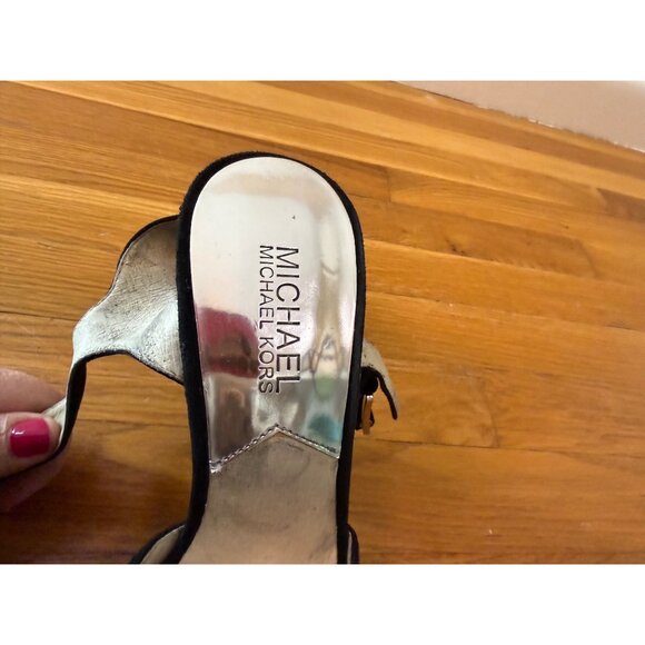 Michael Michael Kors London Suede Black Platform Mary Jane Peep Toe Heels Sz 7 - Picture 2 of 10